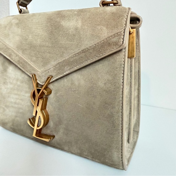 Yves Saint Laurent Cassandra Mini Top Handle Bag Beige Suede - Picture 3 of 11